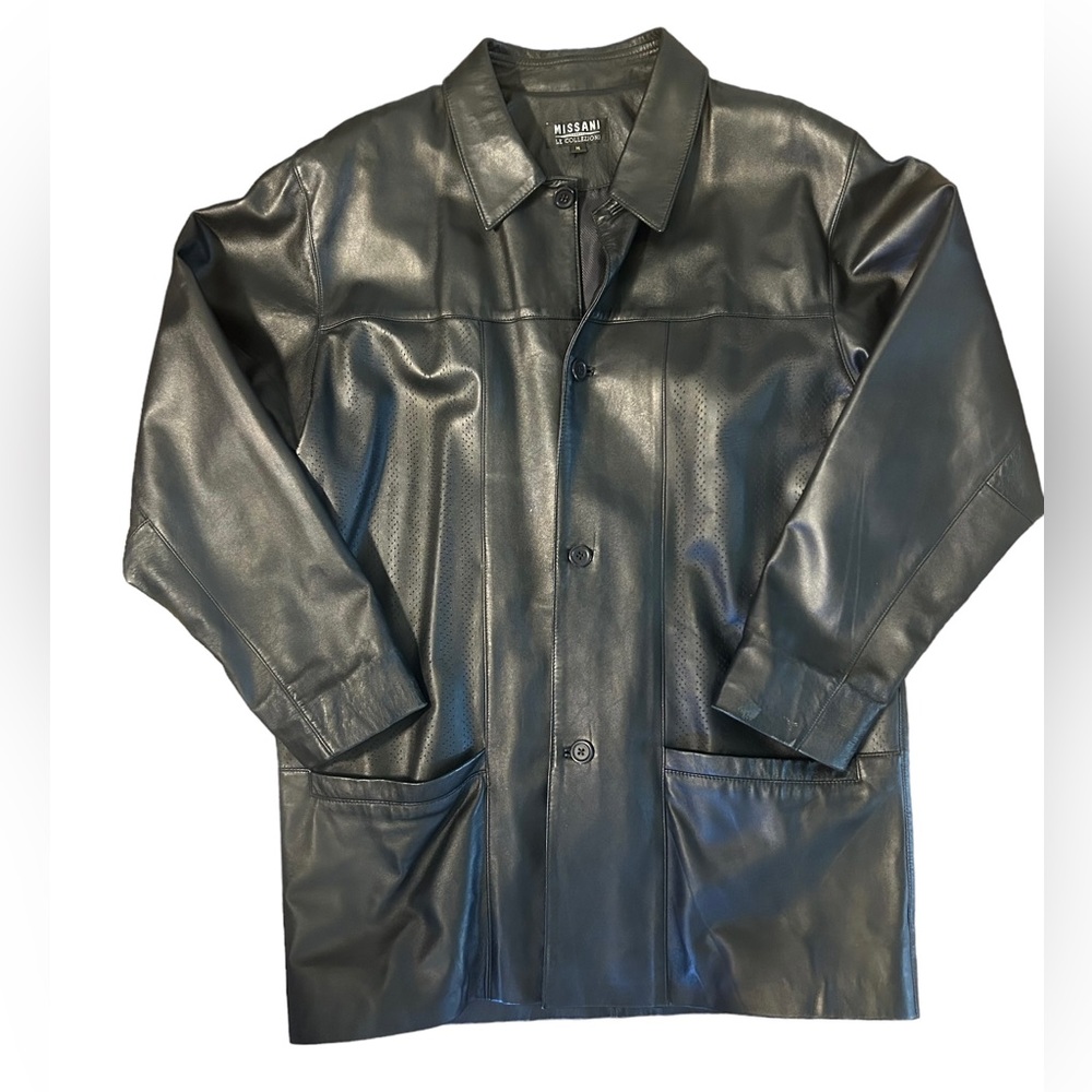 MISSANI LE COLLEZIONI Black Leather Blazer Jacket Sz Medium Y2k